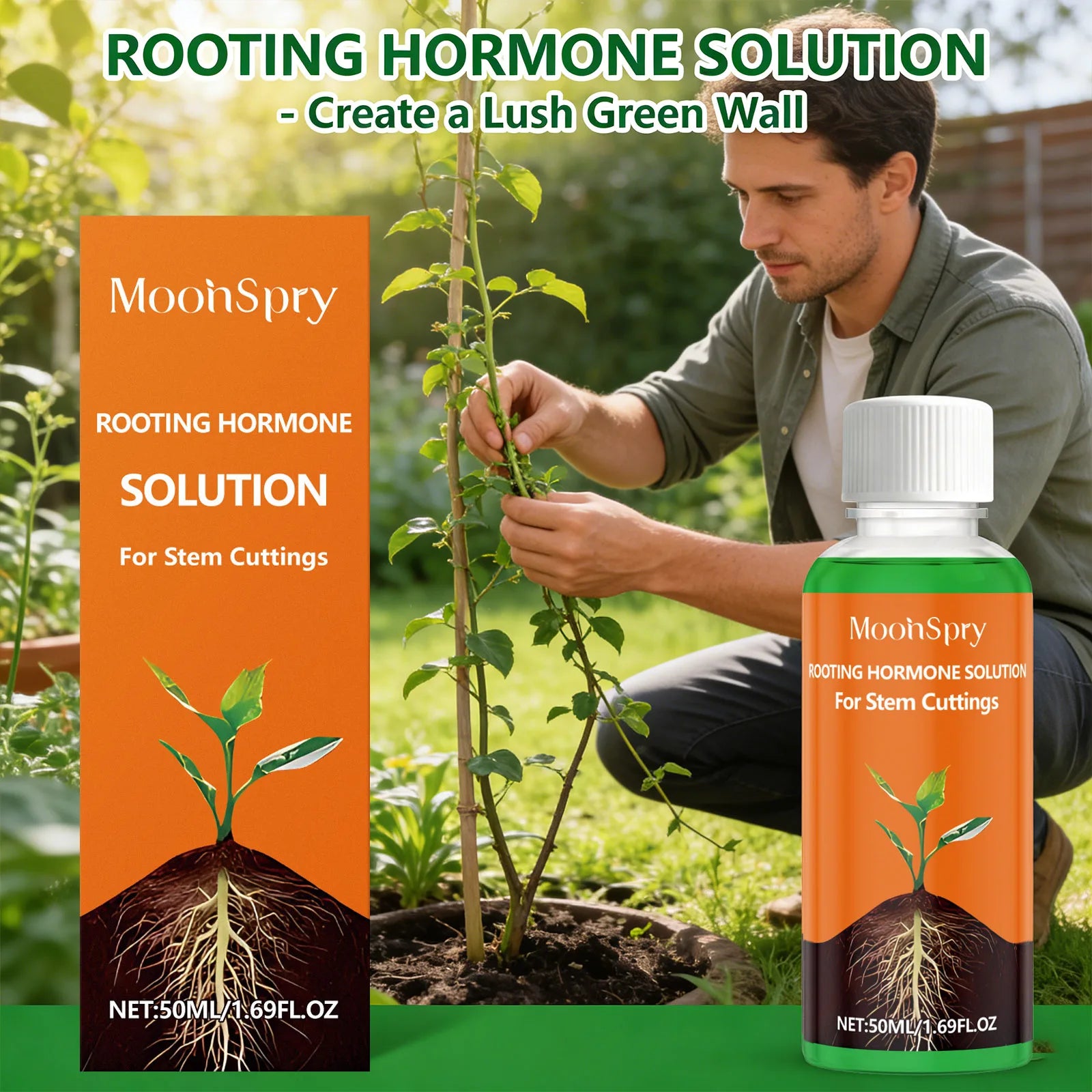 Moonspry Plant Rooting Agent Promoting Germination Improving Soil Ph Value Increasing Production Plant Growth Nutrient Solution Qme 2 x 50ml Boxed