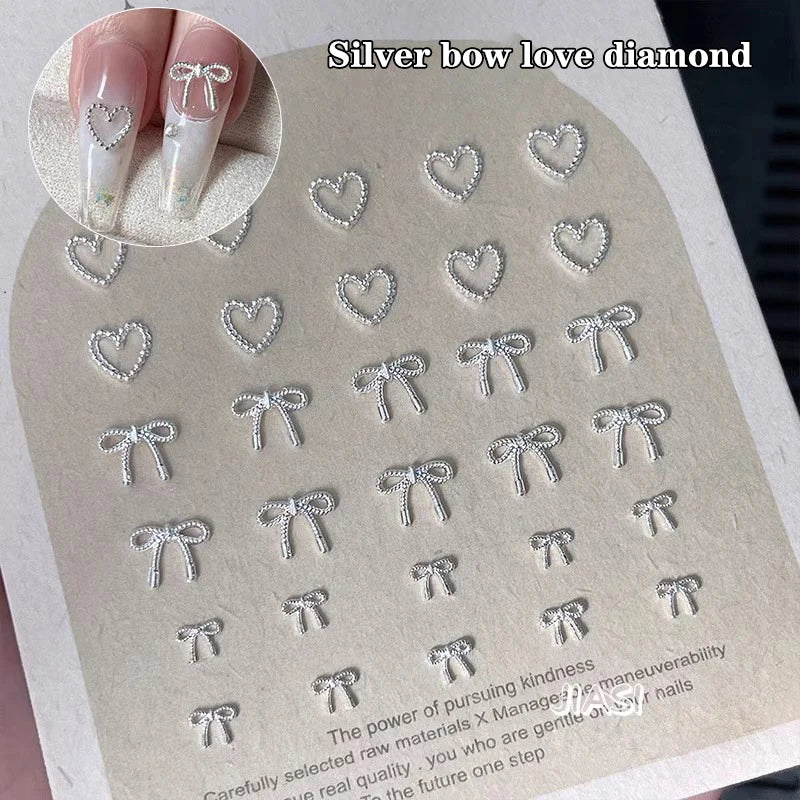 Alloy Bowknot Love Nails Art Charms Decorations 3D Luxury Metal Qme