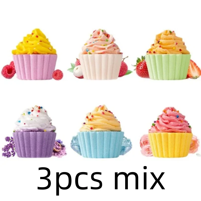 Cute Cake Bath 80g Handmade Fizzy Bath Ball for Children Natural Essential Oil Bubble Bath Salt Spa Gift for Kids Women Qme 3pcs mix 80G
