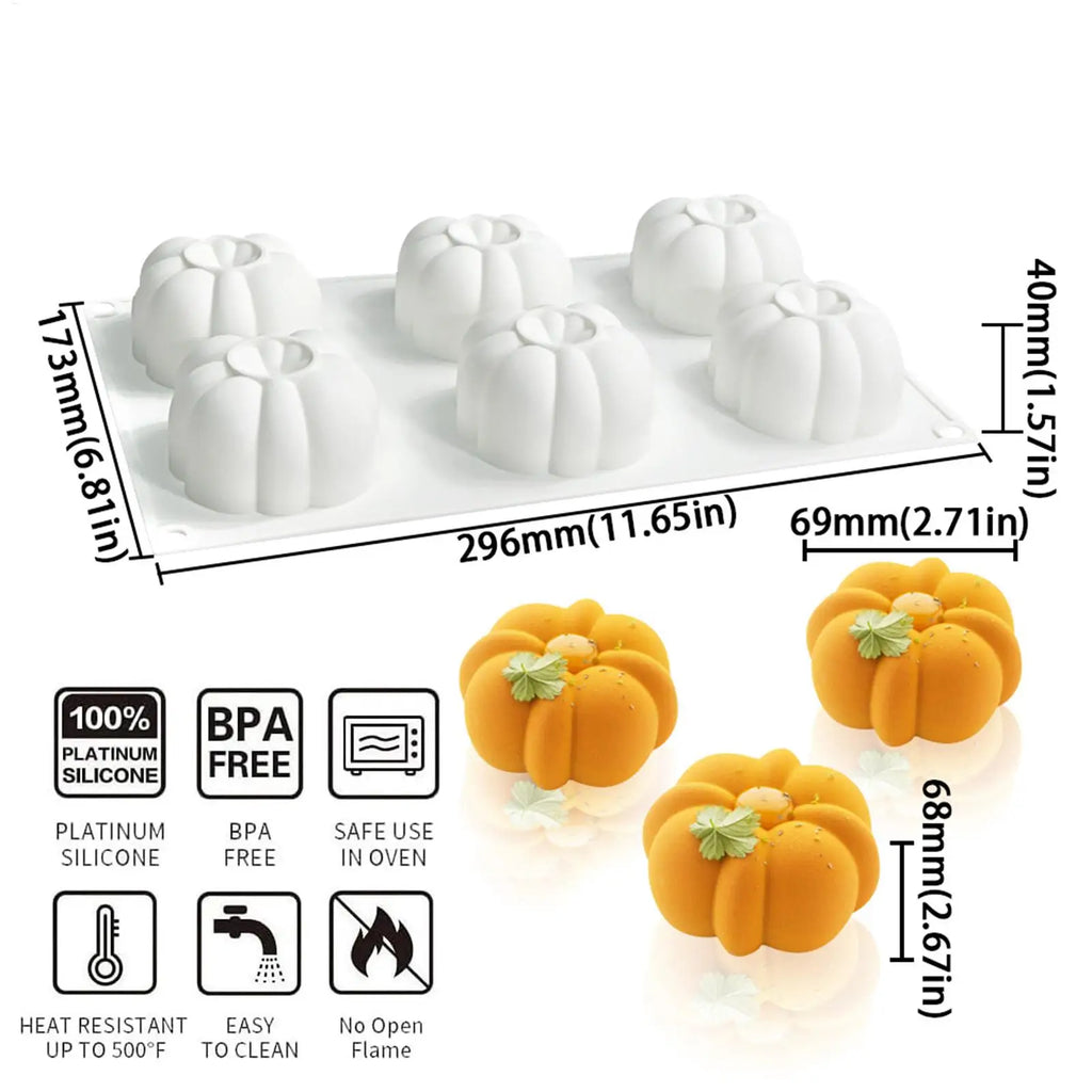 Silicone Pumpkin Mold 6-Cavity Pumpkin Chocolate Mold Non-Stick Mould For Halloween Baking Autumn Chocolate Cupcake Jelly Qme