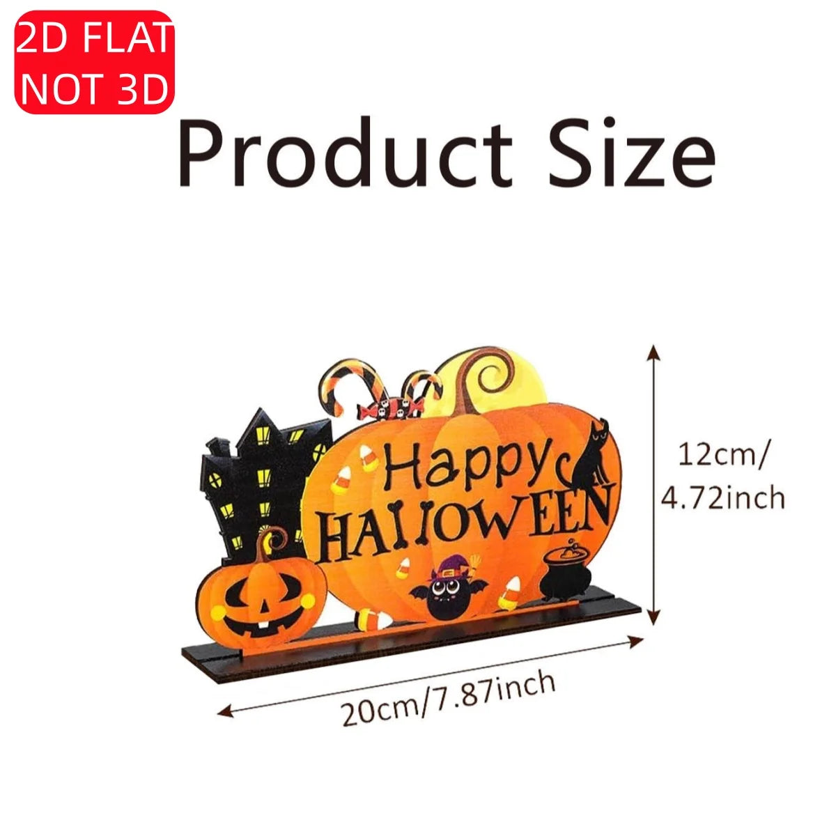 Halloween 2D Wooden Desktop Sign - "Happy Halloween" Pumpkin Ghost House Corn Candy Bat Decoration, Halloween Decoration Qme