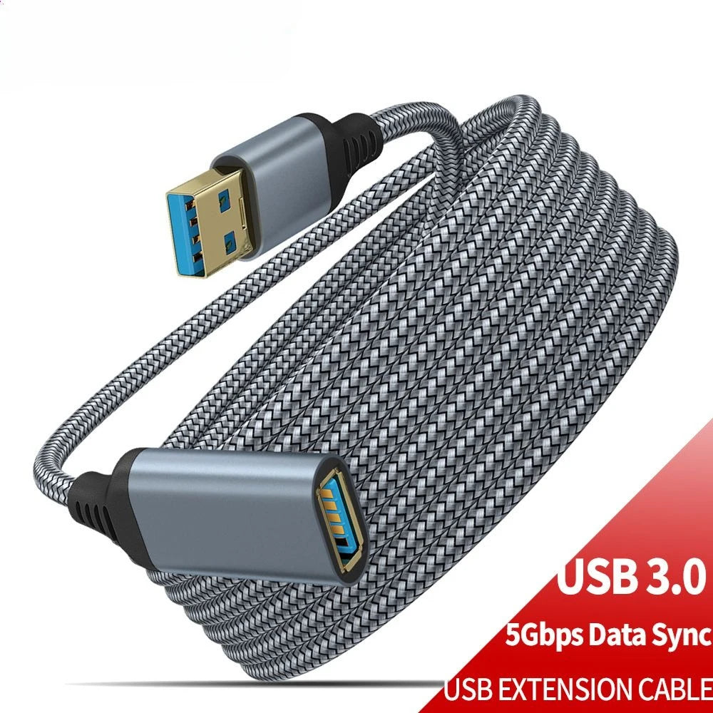 Nylon Braided USB 3.0 Male-To-Female High-Speed Transmission Data Cable Computer Camera Printer Extension Data transfer Wire 5M Qme