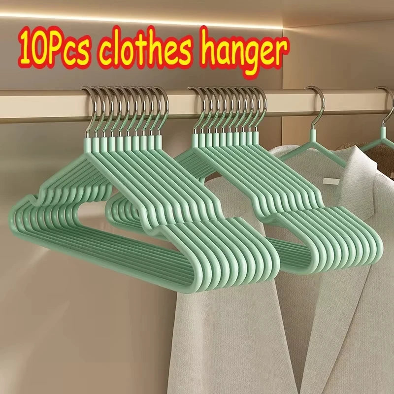 10PCS Non-slip Dip Plastic Clothes Hanger Dormitory Clothes Drying Adult Clothes Drying Rack Household Thick Clothes Support Qme 10pcs green