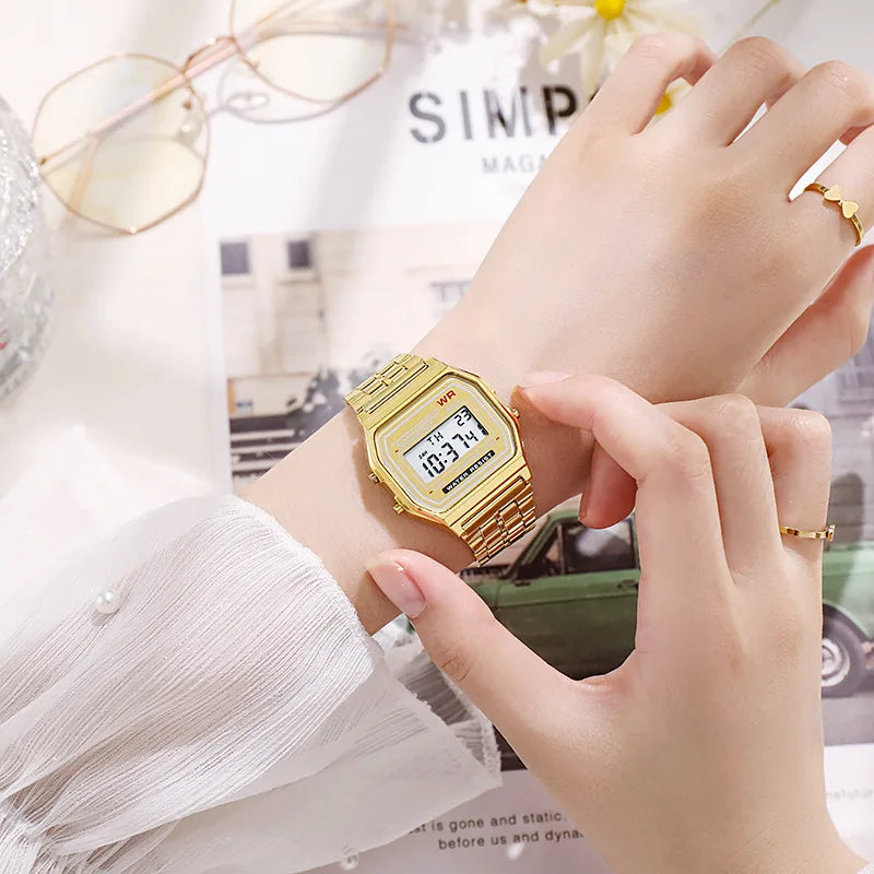 1pcs Luxury Rose Gold Women Watches Electronic Digital Display Retro Style Clock Men's Relogio Masculin Reloj Hombre homme Qme