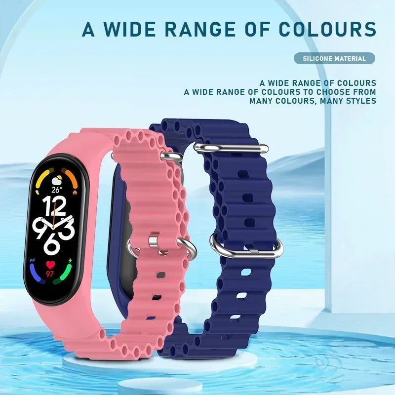 Strap For Xiaomi Mi Band 7 6 5 4 3 Smart Bracelet Sport Wrist Replacement Soft Silicone Ocean Strap For Mi band 5 7 Wristban Qme