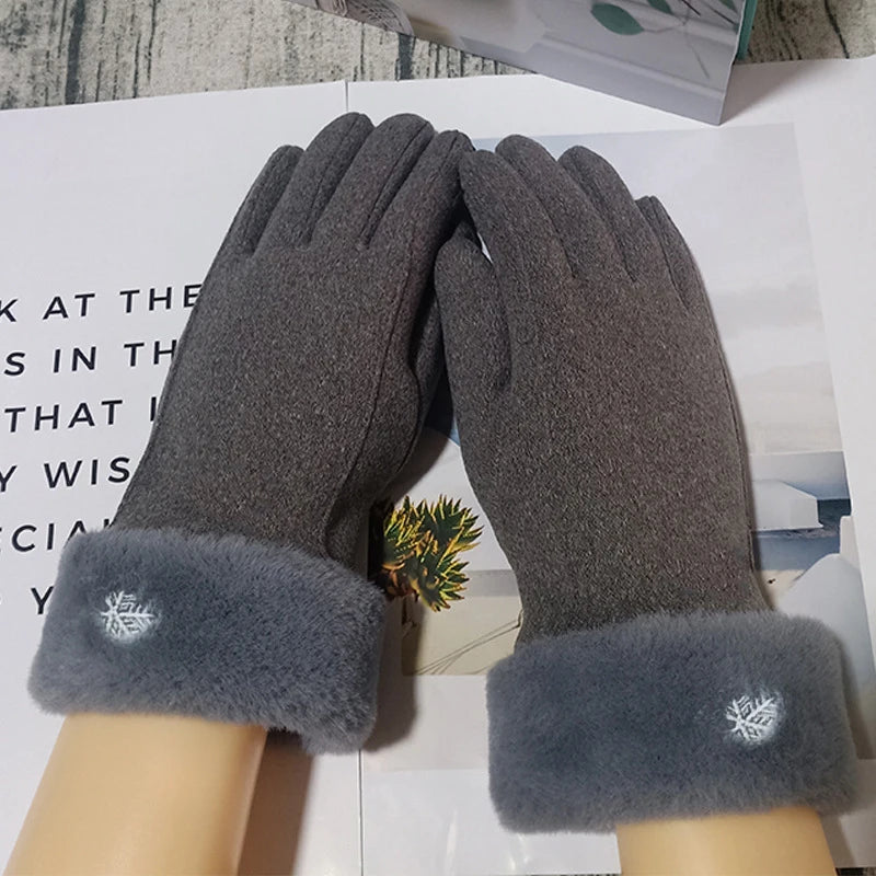 Autumn Winter Warm Suede Gloves Velvet Thickened Plush Decor Cuff Qme Grey