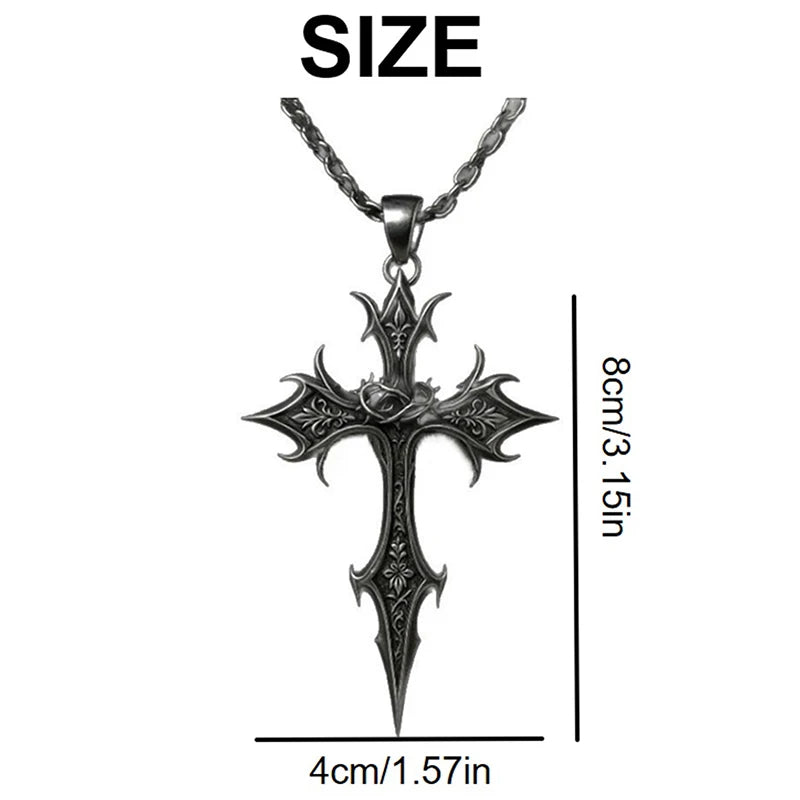 Cross Necklace Vintage Gothic Silver Religious Crucifix Pendant Qme
