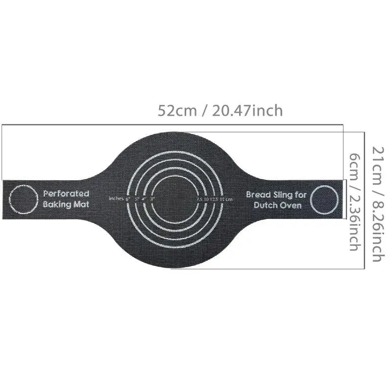 Perforated Silicone Bread Sling For Dutch Oven, With Long Handle, Nonstick & Reusable, Bread Baking Mat For Sourdough Transfer Qme Black
