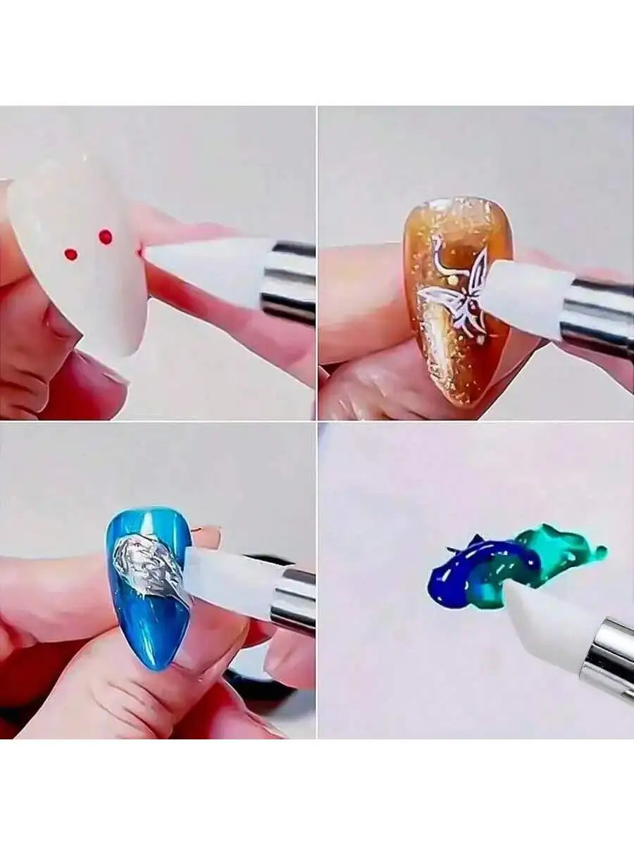 5-Piece 3D Nail Art Double-headed Silicone Pen Embossing Powder Qme