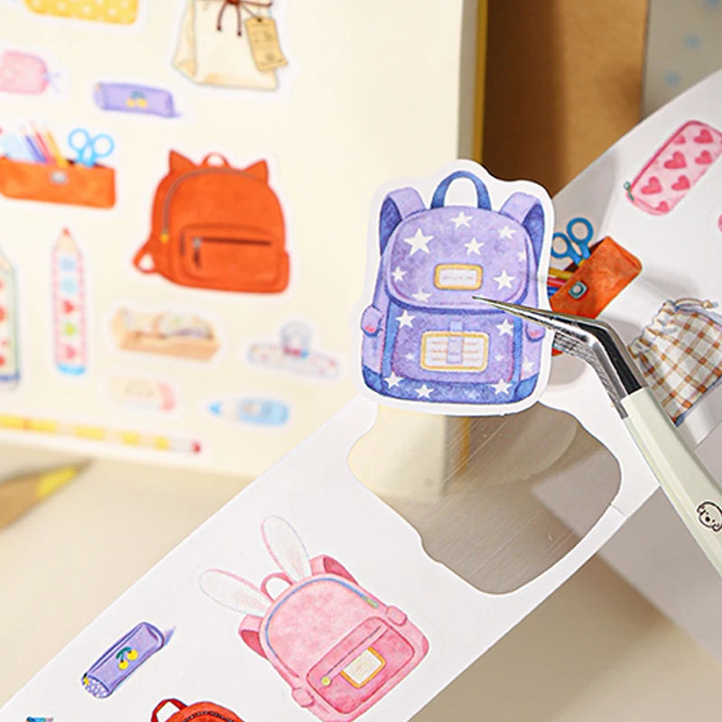 Watercolor Style Campus Stationery Washi Tape, Multi-Pattern Cartoon School Supplies for Themed Scrapbooking & Decoration Qme
