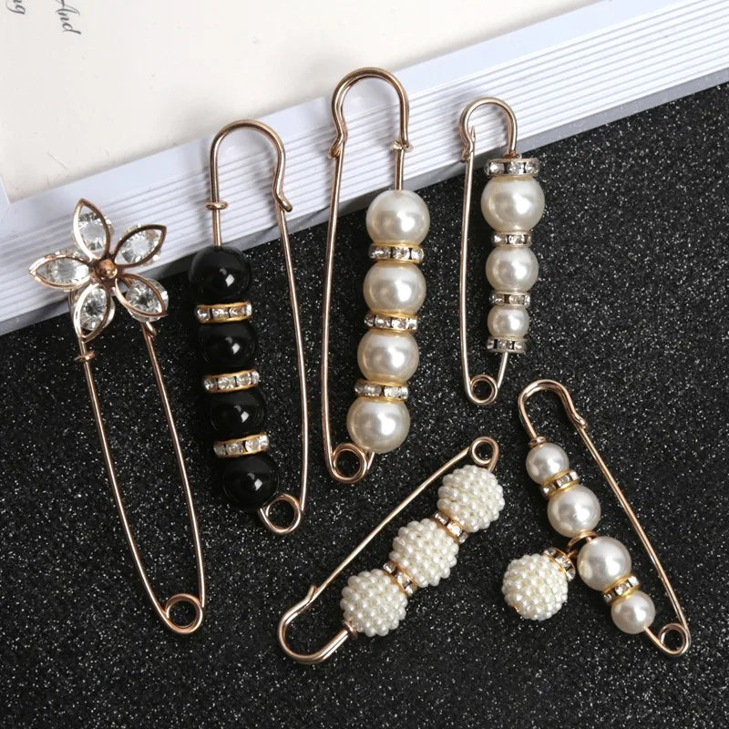 Women Fashion Pearl Brooch Waist Tighting Clip Safety Pin Sweater Qme