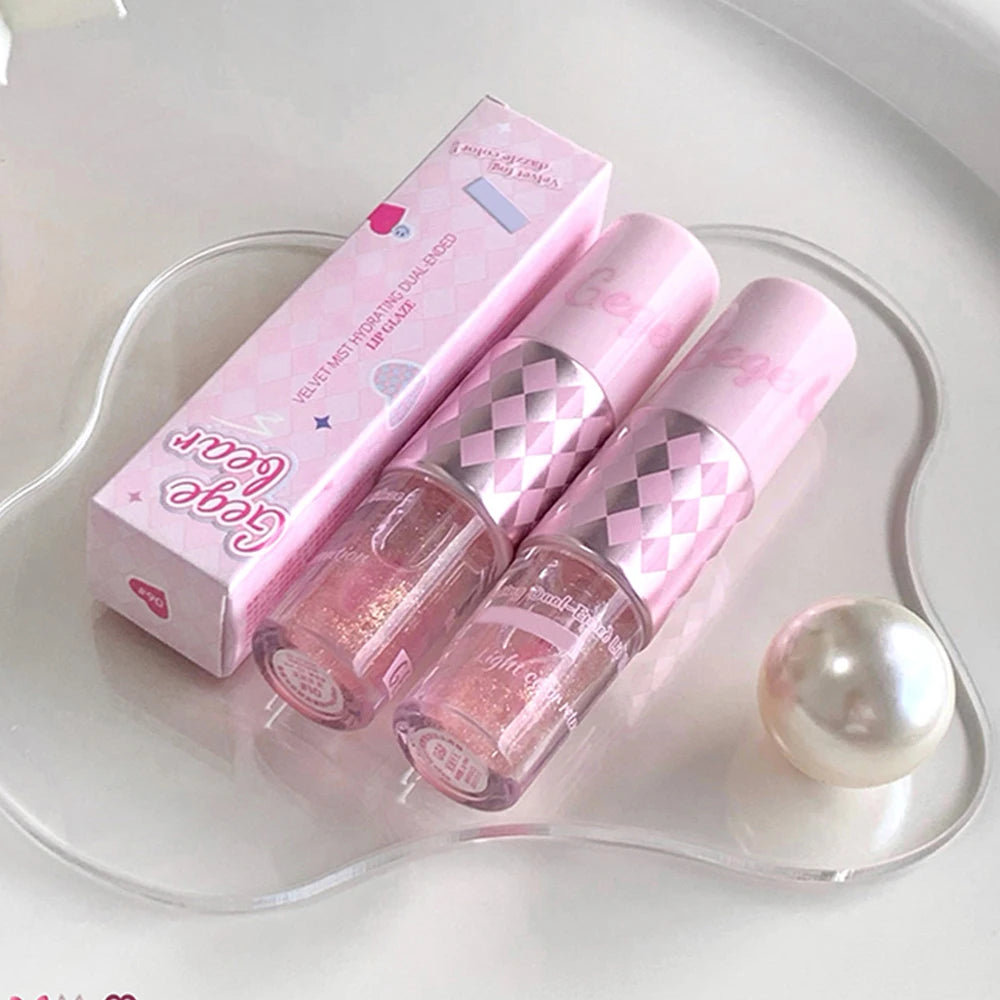 Double End Lip Glaze Gege Bear Full Gloss Mirror Matte Velvet Long Qme