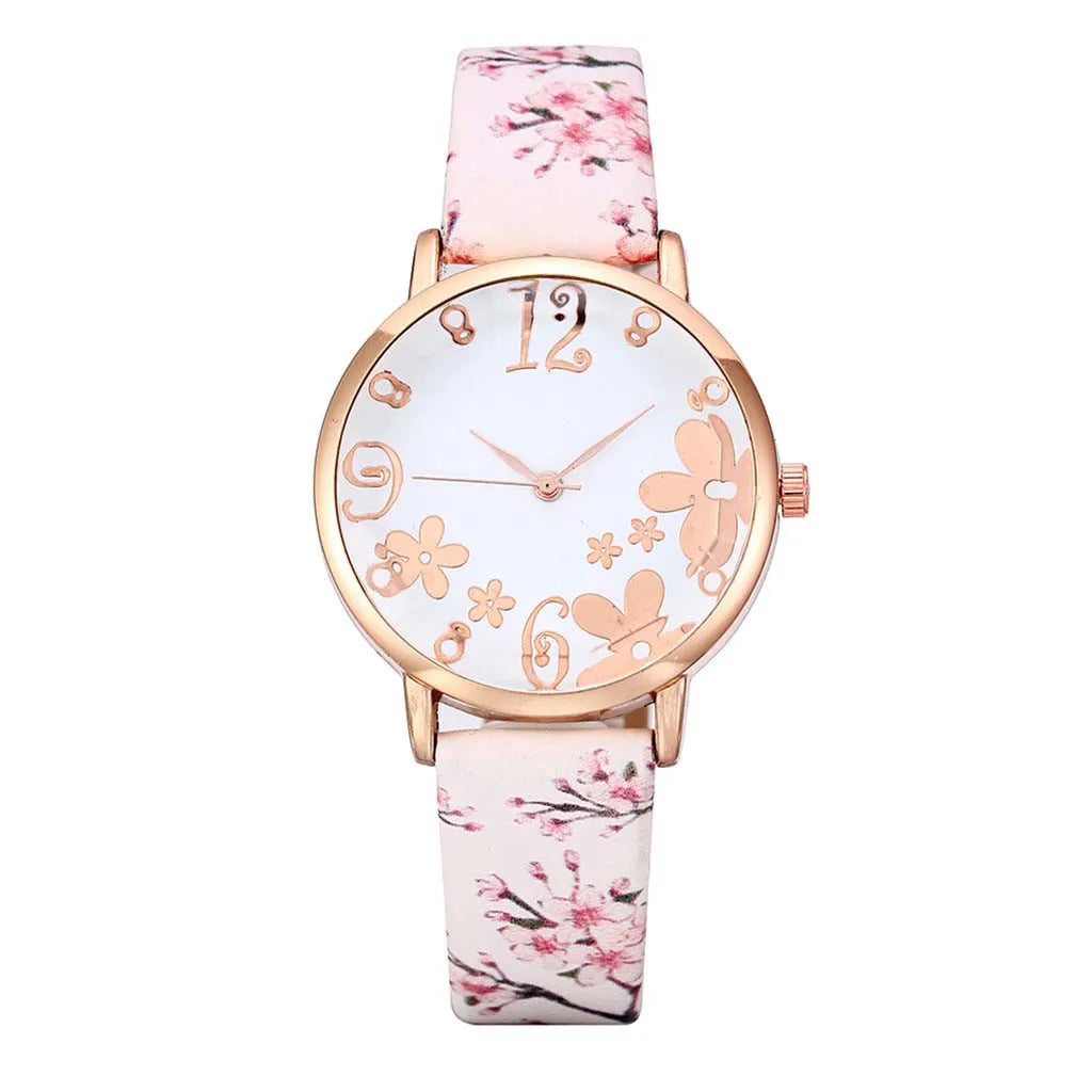 Watch for women with Colorful flowers small fresh printed belt Fashion Ladies Quartz Watch Exquisite watch часы женские Qme white