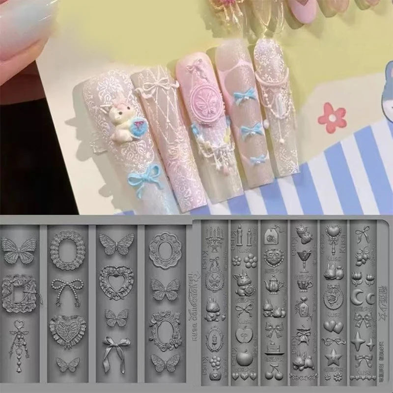 Silicone Nail Art Mold Cartoon Lace Bow Rabbit Cute Candle Moon Qme