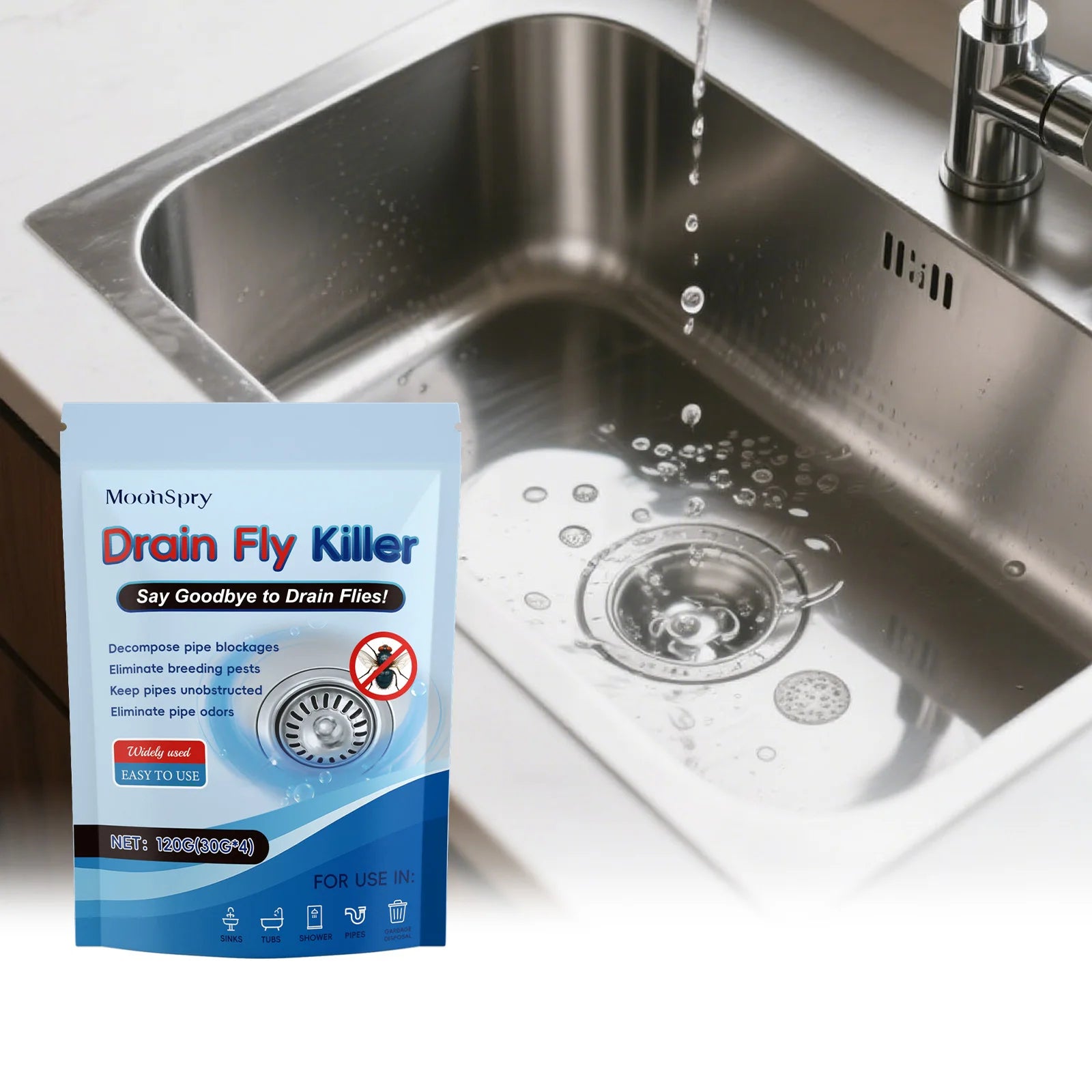 MoonSpry 120g Drainage Pipe Insect Removal Powder for Kitchen Bathroom Sewer Drain Outlet Decontamination Cleaning Qme
