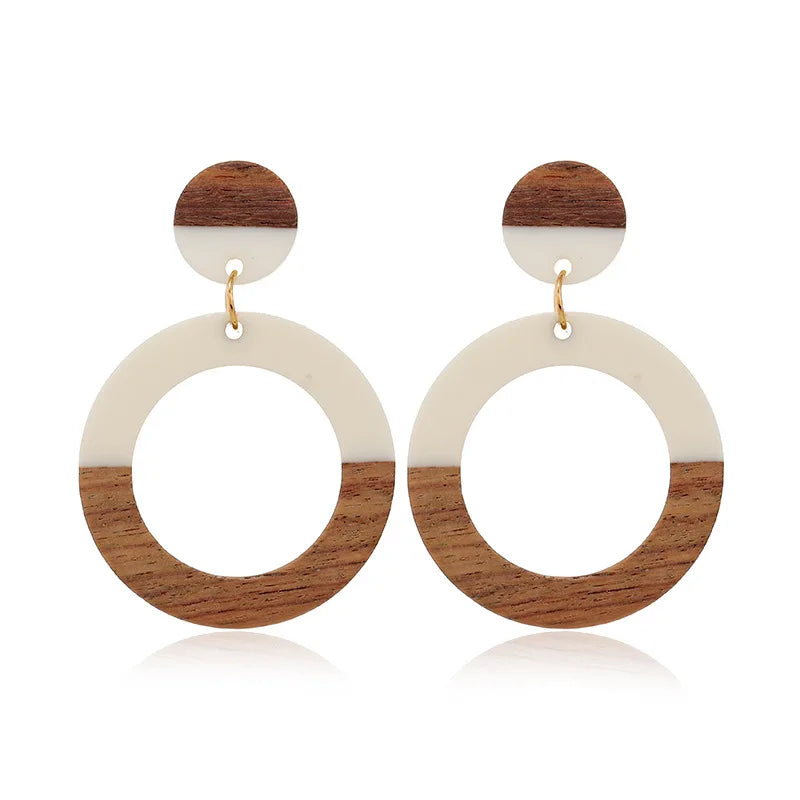 New Personalized Wood Splicing Resin Earrings Simple Round Hollow Dangle Earrings Best Party Wedding Anniversary Jewelry Gift Qme 5