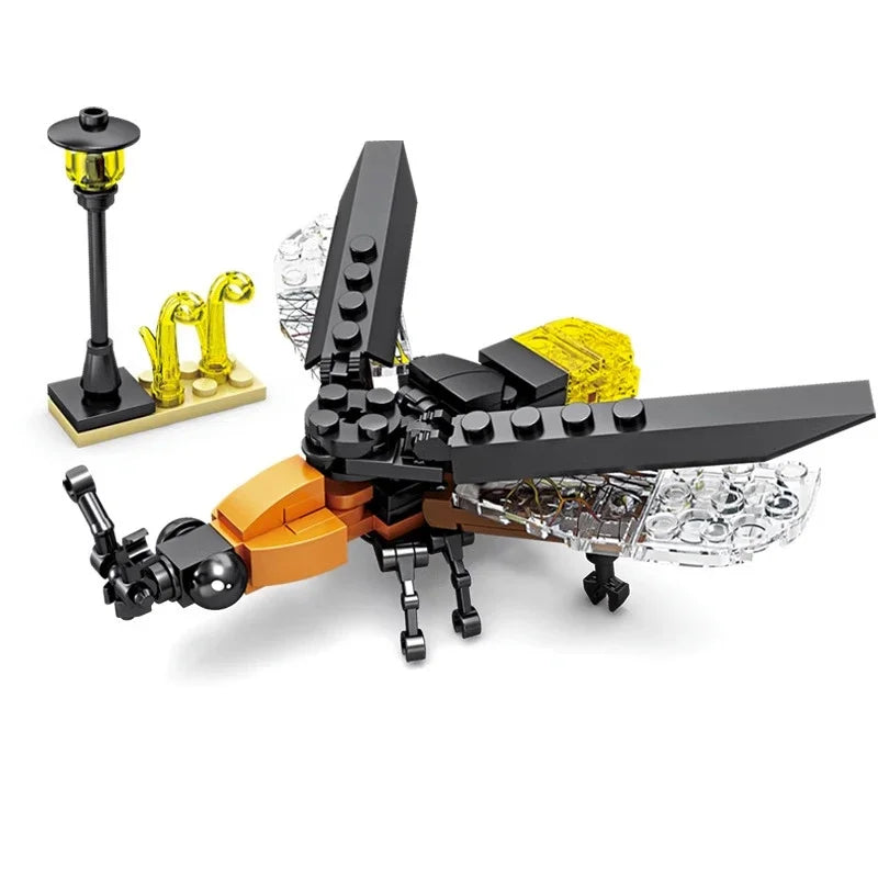 Creative Building Blocks Insect Model Bee Dragonfly Ant Mantis Children's Assembled Toys Interesting Animal Ornaments Gifts Kids Qme Glowworm-96pcs Opp bag