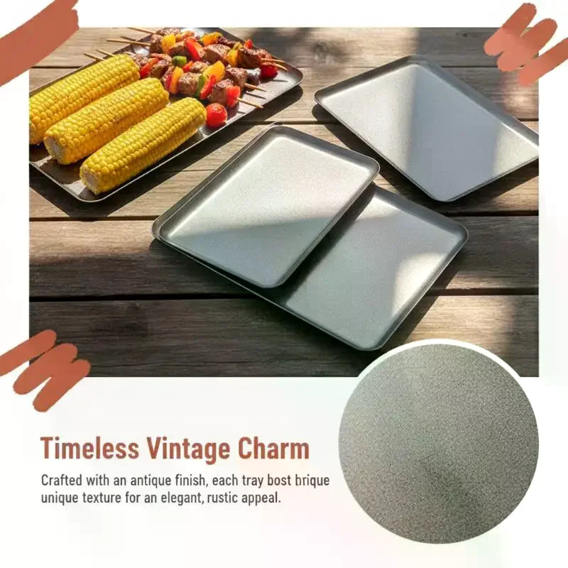 Vintage 304 Stainless Steel Snowflake Silver Square Tray Round Edge Qme