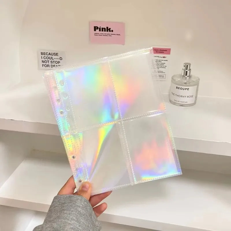 10PCS/set 1/2/4Pockets Grids Photo Album A5 Inner Page Photocard Binder Photo Sleeve 6 Ring Refill Inner Page Photocard Kpop Qme Rainbow 4 grid