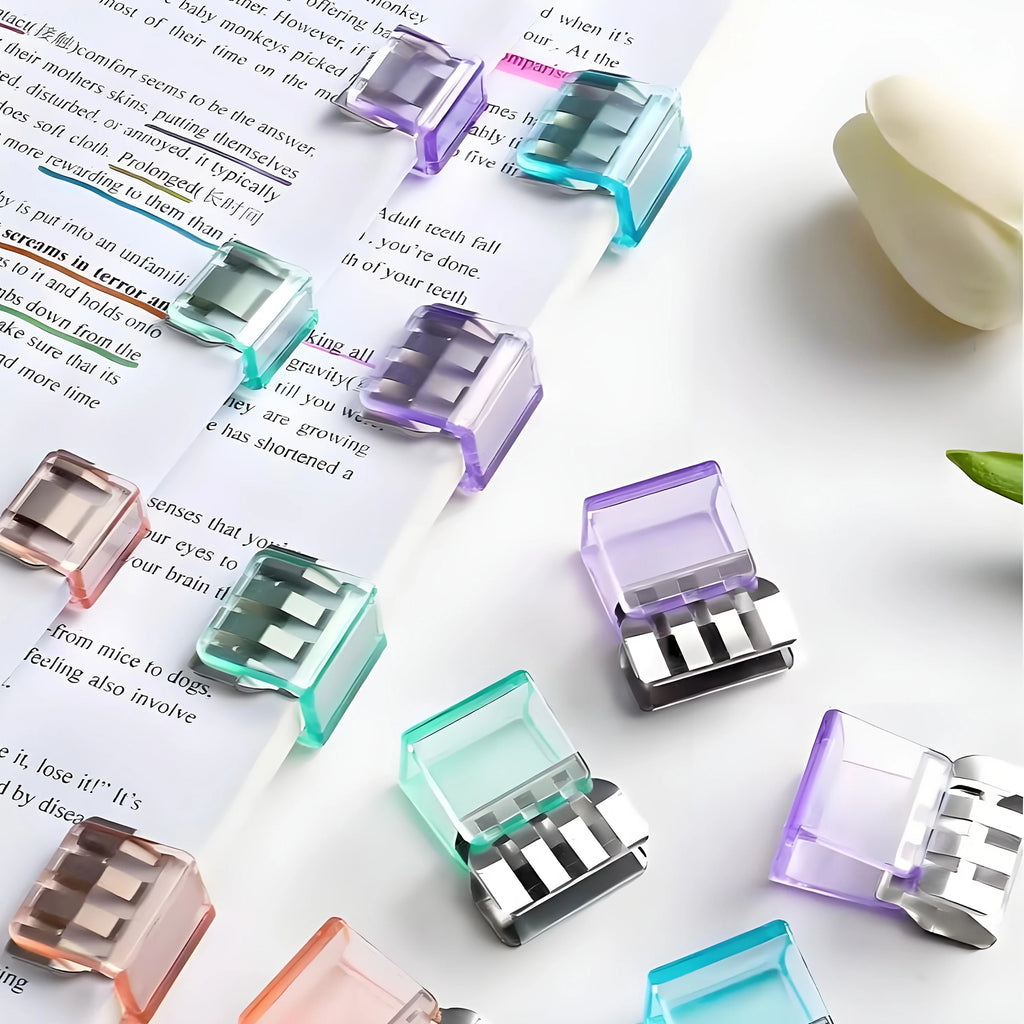 10-Piece Clear Page Holder - Durable Plastic Bookmark Holder for Office, Study and Reading - Perfect Gift for Students and Lover Qme