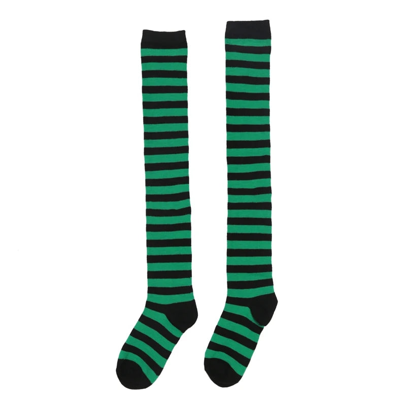 Women Striped Stockings Over Knee Length JK Long Socks Ladies Girls Qme A14 One Size