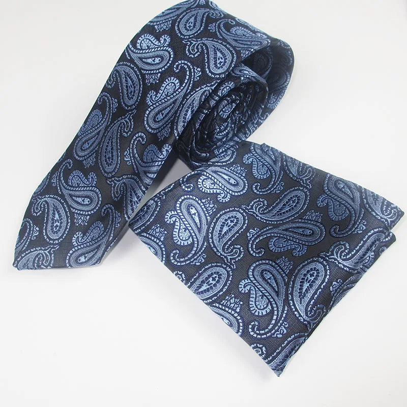 Men's Tie Pocket Square Paisley Flower Dots Hankerchief Narrow Thin Qme