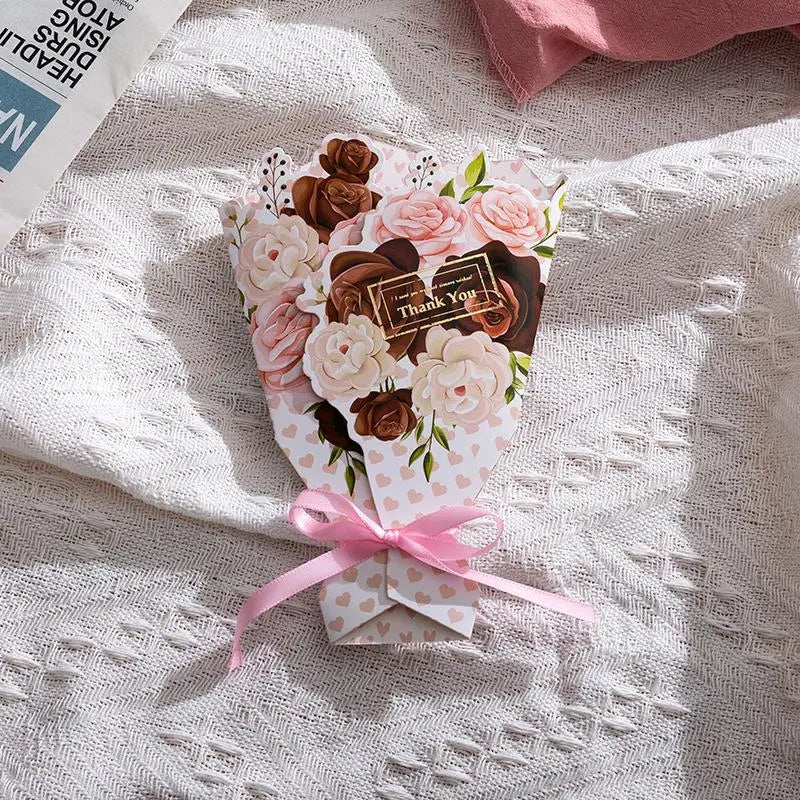 3D Bouquet Bow Hot Stamping Greeting Card Valentine's Day Wedding Bouquet Invitation Letter Holiday Blessing Gift Message Card Qme Ro Th