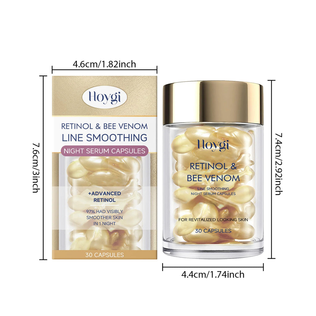Retinol Bee Venom Facial Capsules Anti-Wrinkle Firming Smoothing Moisturizing Facial Skin Anti-Aging Night Serum for Face & Neck Qme