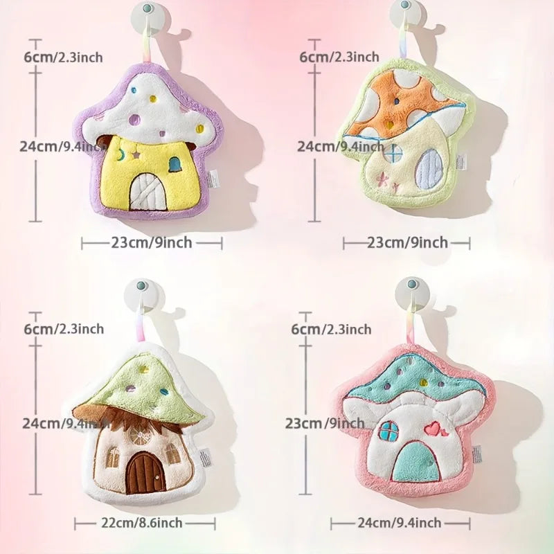 1pc cartoon mushroom hanging hand towel for children, bathroom and home use, soft and absorbent, cute hand towel Qme