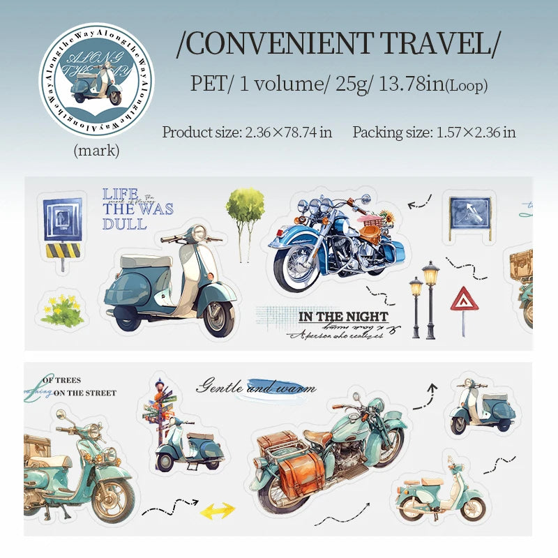 1 Roll Travel Journey Adventure Vehicle PET Tape for DIY Scrapbook Collage Art Journal Phone Case Notebook Decoration Qme 3