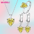 Fine 925 Sterling Silver Color Jewelry Gift Sets for Women Female Romantic Heart Zircon Huggie Earrings Pendant Necklace Ring Qme Yellow