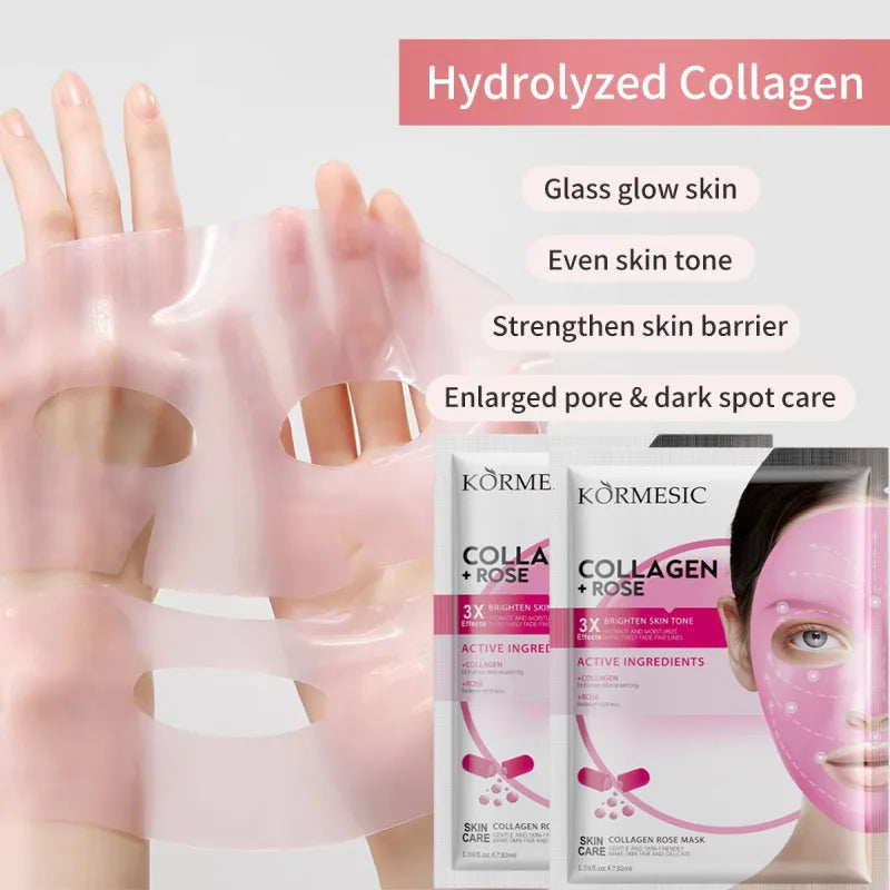Collagen Anti Wrinkle Facial Mask Anti Aging Fade Fine Lines Firm Skin Moisturizing Brightening SkinCare Korean Cosmetics Qme