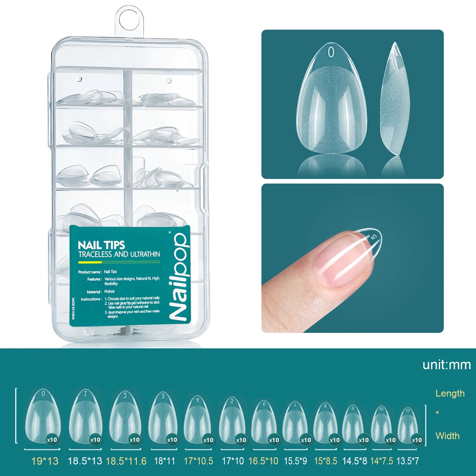 Nailpop Soft Gel Tips Nails Acrylic Material Medium Almond Coffin Qme XS-Almond 120pcs
