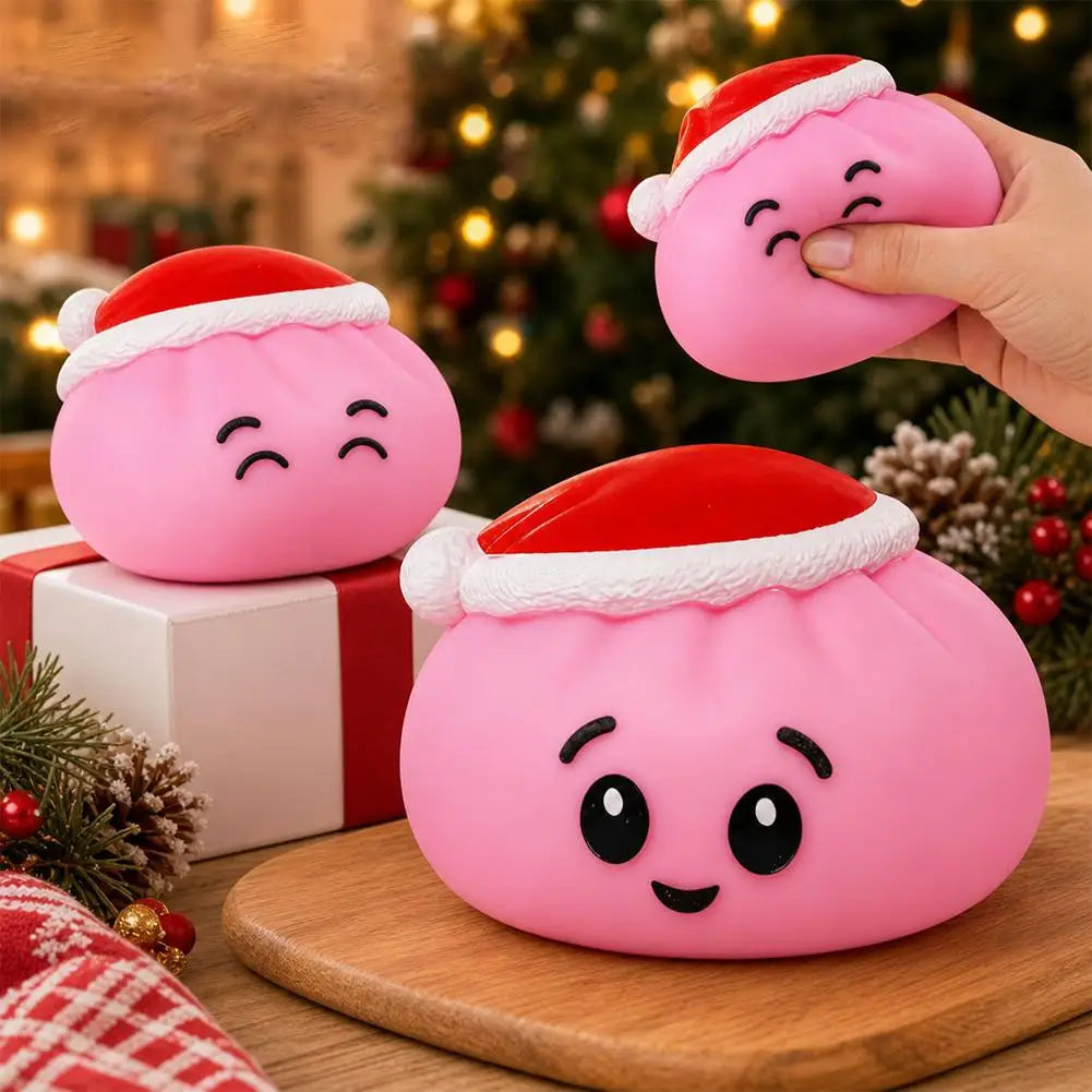 Christmas Hat Bun Squishy Toy Stress Relief Squeeze Funny Sound PVC Qme