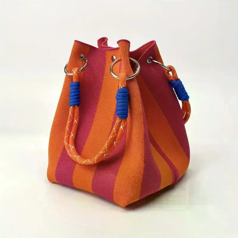 Multi-color Knitted Retro Bucket Handbag Is Simple And Color-blocked Versatile And Easy To Carry With You Qme