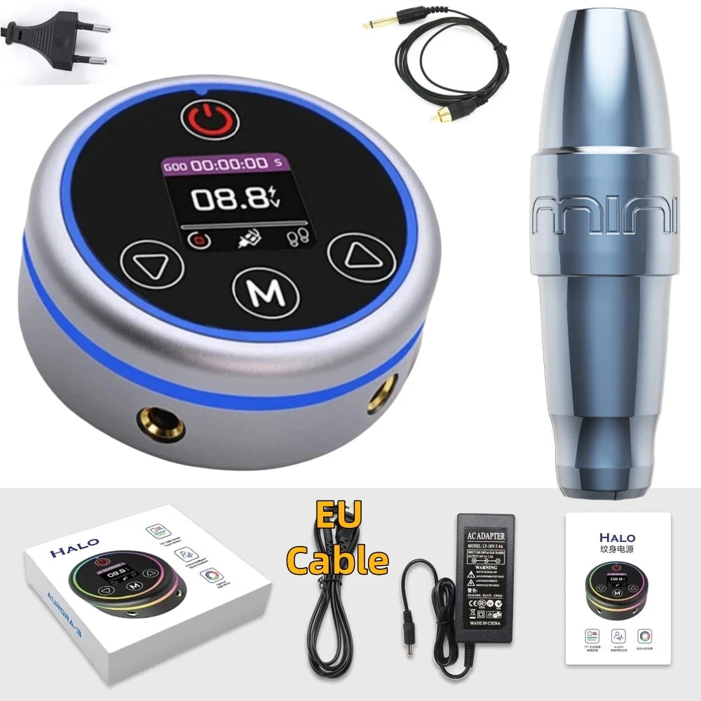 FKMINI Permanent Makeup Pen Kit Set with HALO Colorful Tattoo Power Supply PMU Tattoo Equipment for Beauty Enthusiasts Qme Grey Kit 2