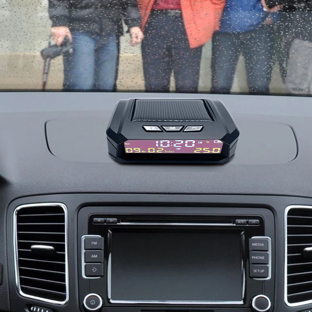 TPMS Look Solar Car Digital Clock with LCD Time Date In-Car Temperature Display for Outdoor Personal Car Part Decoration Qme