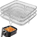 Three Stackable Air Fryer Rack Ovens Racks Stainless Steel Basket Tray Air Fryer Accessories Kitchen Gadgets Baking Tools Qme Square
