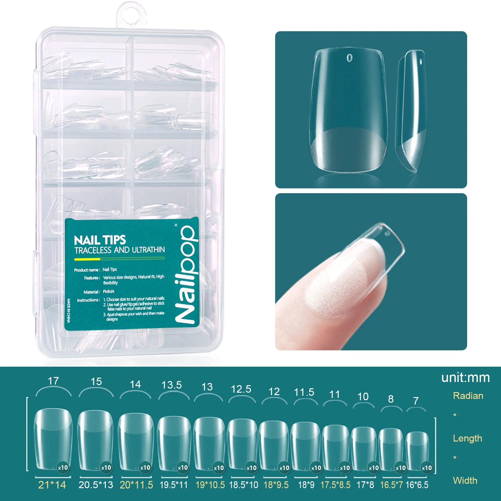 Nailpop Soft Gel Tips Nails Acrylic Material Medium Almond Coffin Qme S-Square 120