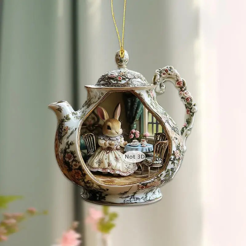 Easter Home Decor Items Rabbit Teacup Warm 2d Acrylic Pendant Qme