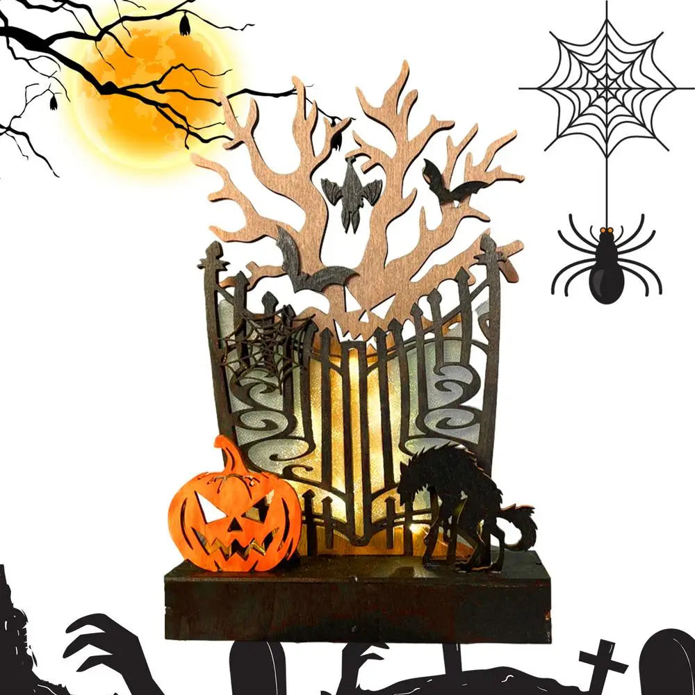 Haunted House Figurine Halloween Themed Table Topper Wooden Spooky Qme 02 China Mainland