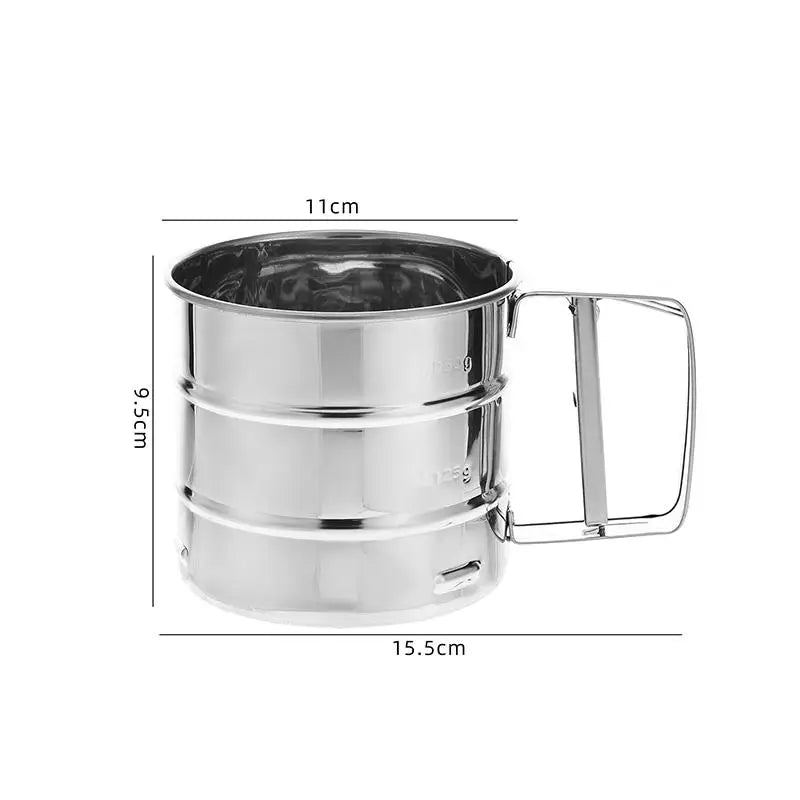 Stainless Steel Flour Sieve Cup Powder Sieve Mesh Kitchen Gadget For Cakes Hand-Screened Sugar Mesh Sieve Baking Sieve Strainer Qme A3
