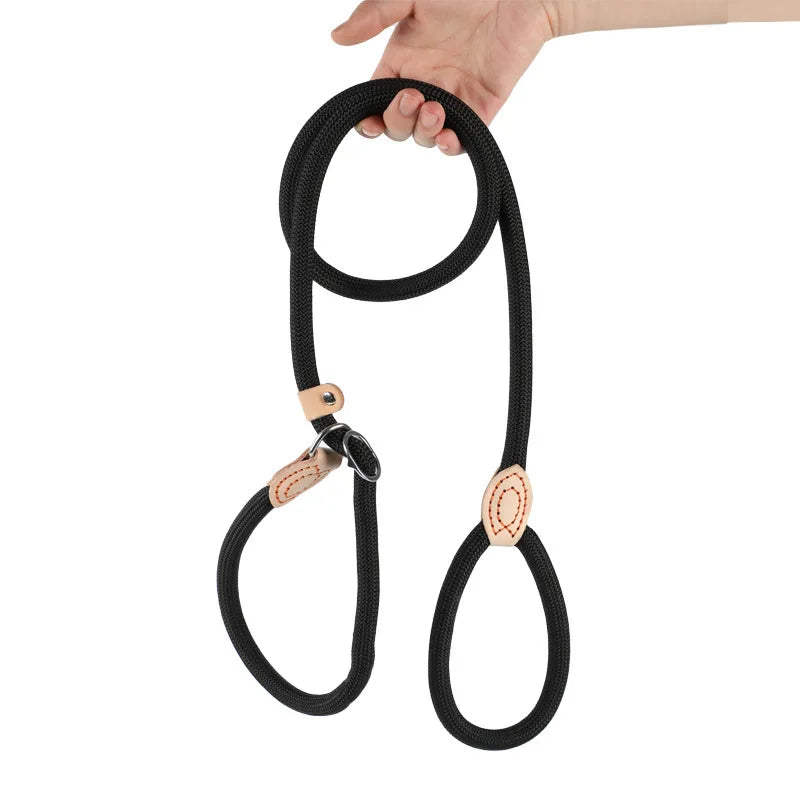 B 1.5M Dog Leash Slip Rope Lead Leash Heavy Duty Braided Rope Adjustable Loop Collar Training Leashes for Medium Large Dogs Qme black 10mm-150cm