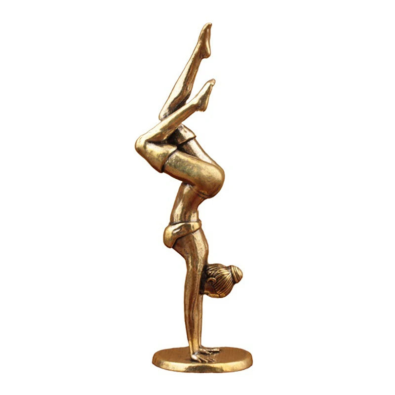 Small Brass Yoga Headstand Beauty Statue Unique Desktop Miniature Qme