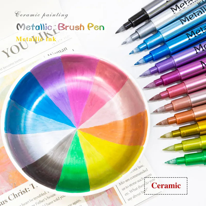 24 Colors Metallic Marker Pens Waterproof Permanent Paint Pen for Black Paper Glass Rock DIY Craft Scrapbook Art Supplies Qme