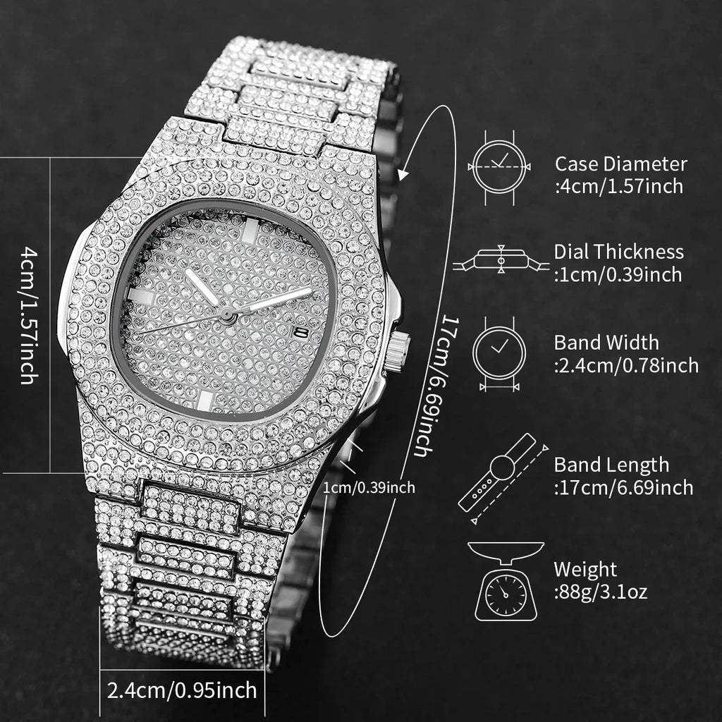 2026 Full Sky Star Waterdrop Quartz Watch with Full Diamond Band for Men and Women, Light Luxury Steel Strap Watch Qme
