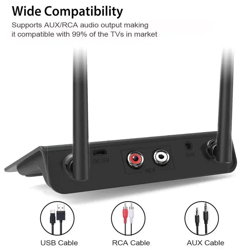 80M Bluetooth 5.0 Transmitter Receiver Aptx HD LL Low Latency Wireless Audio Adapter 3.5mm AUX RCA Jack for PC TV Headphones Qme