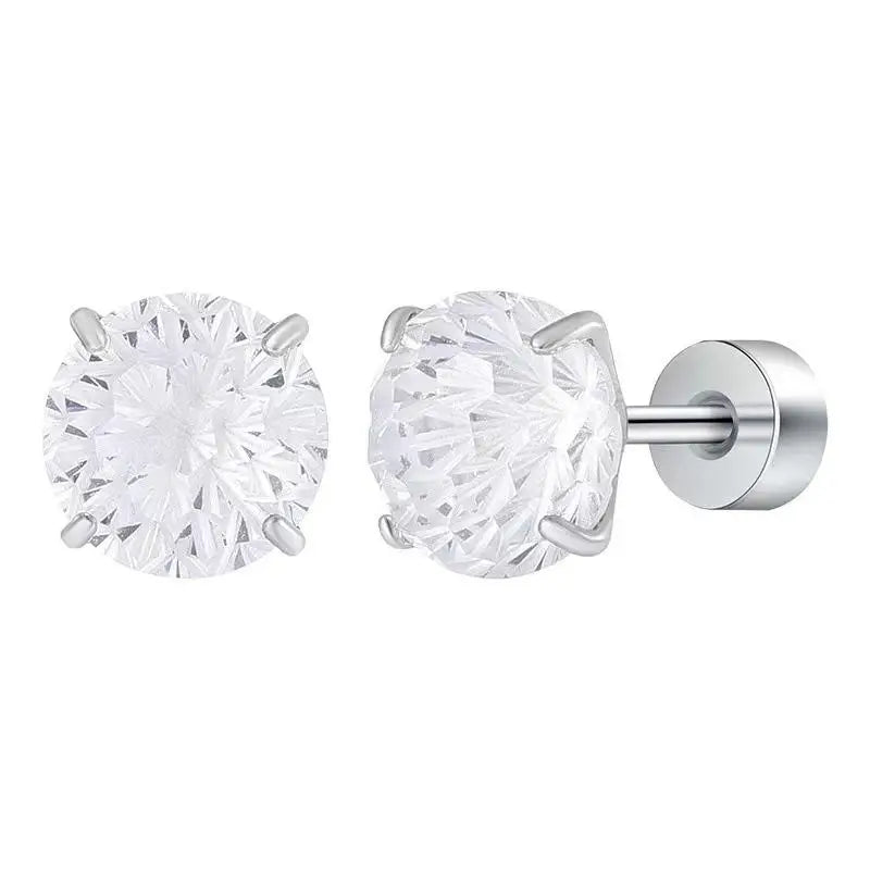 Multicolor Faceted Crystal Stud Earrings Stainless Steel Screw Back Hypoallergenic Piercing Earrings for Office Business Wear Qme 6mm A