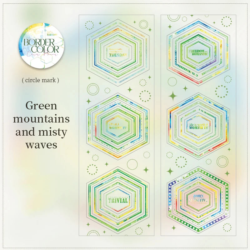 1 Roll Colorful Border Theme PET Pre-Cut Washi Tape for Scrapbooking Journal DIY Decoration, Phone Case Collage Stickers Qme 3