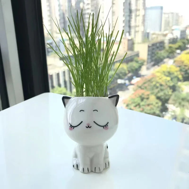 1pc Mini Cat Shaped Ceramic Flower Pot Cute Cartoon Desktop Potted Plant Pot DIY Home Desk Decor Nursery Pot School Gifts Qme D
